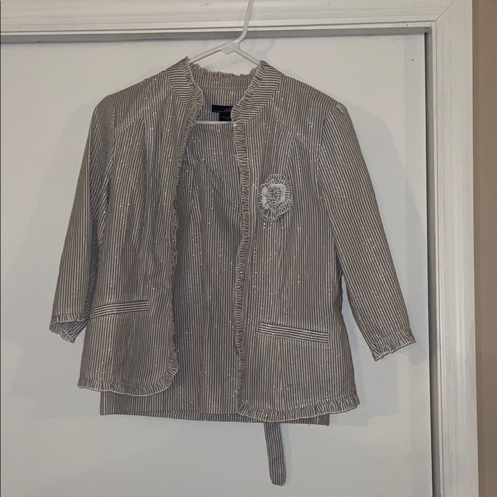 Willi Smith Pinstriped Gray Blazer and Skirt
